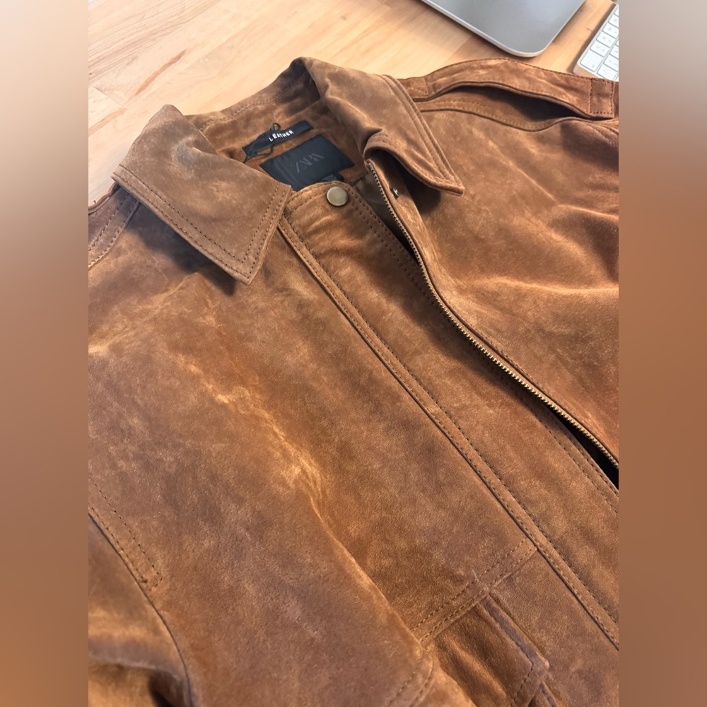 Viral Zara 100% Suede Bomber Jacket - Picture 4 of 7